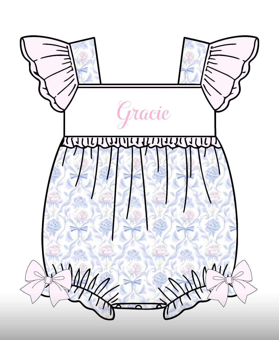 Custom Name hand smocked bubble