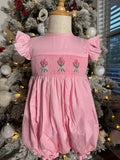 Sweet Pink Hand Smocked Floral bubble with pearls