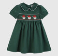 Girls Corduroy Smocked Santa Dress